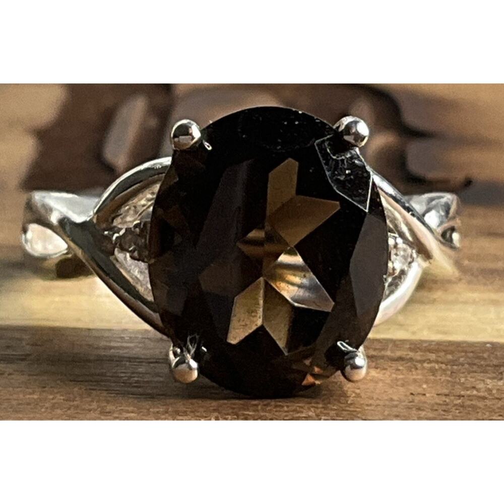 Vintage 925 Sterling Silver Smoky Quartz Statement Ring Size 7